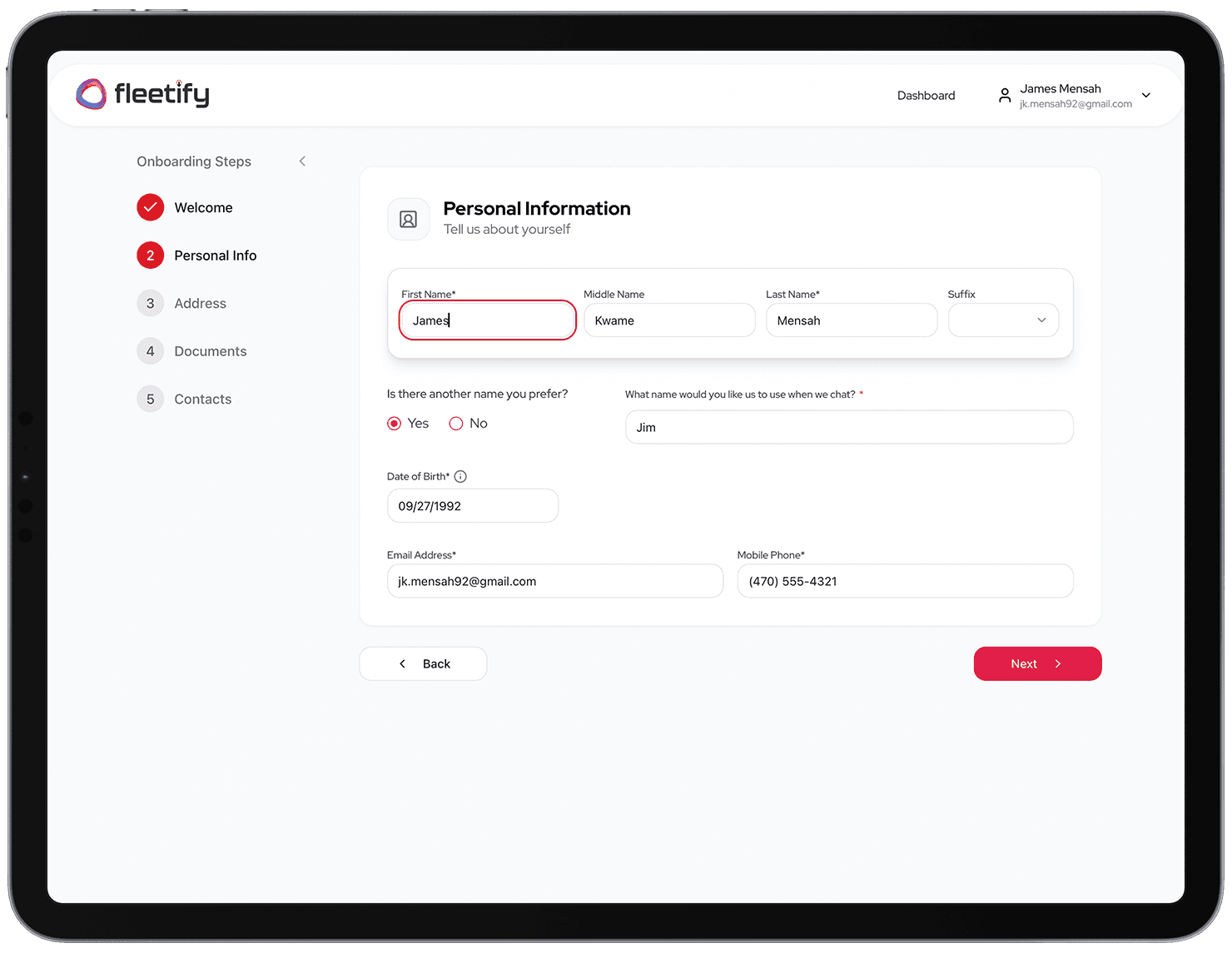 Non-DOT Onboarding Interface